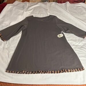 Spartina 449 Anchor Gray 3/4 Sleeve Dress with Animal Print Accents - NEW!
